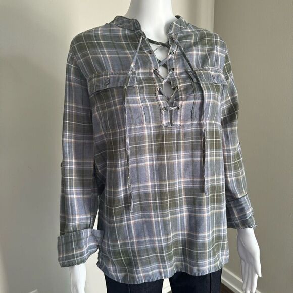 Triple Five Soul Plaid Lace Up Tunic Top - Picture 6 of 11